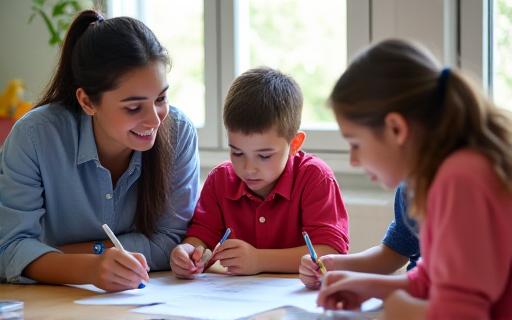 Small group math tutoring session for primary students